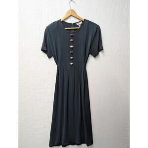 Vintage JBS Ltd 90s Dark Green Floral Rose Accents Deadstock Dress Size 10